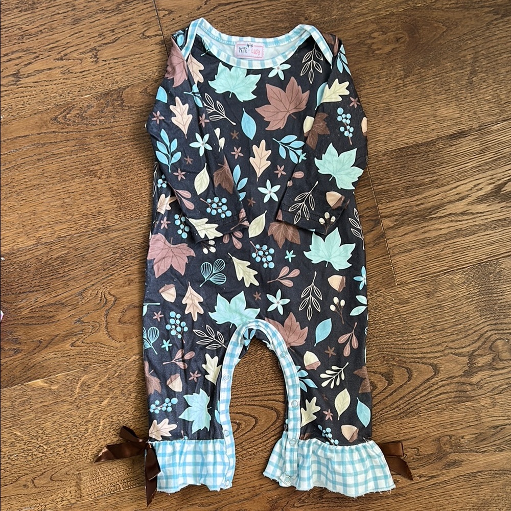 Floral Kids One Piece - Brown and Blue